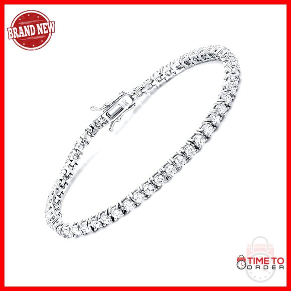 Jewelry - Sterling Silver Tennis Bracelet 7 Inch 3mm CZ Stones Classic Style